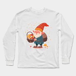 A cute gnome carrying a basket of mushrooms Long Sleeve T-Shirt